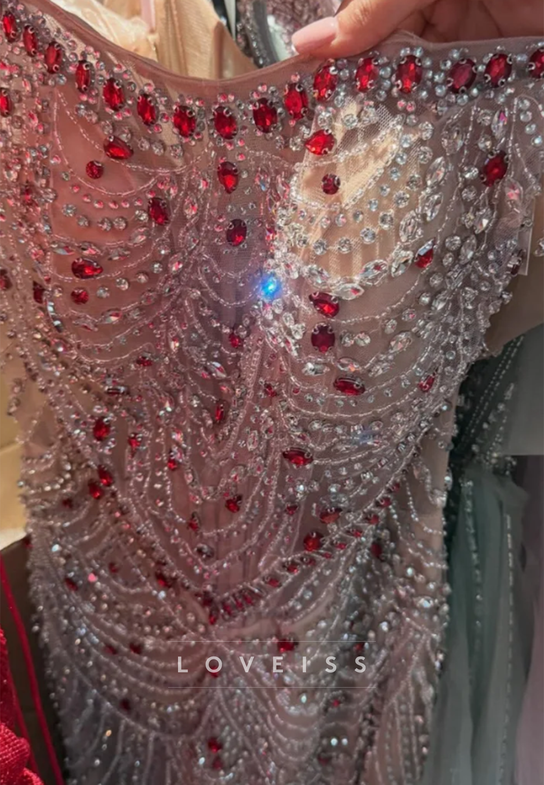 Beaded Mermaid Gown with Detachable Velvet Cape Sleeves