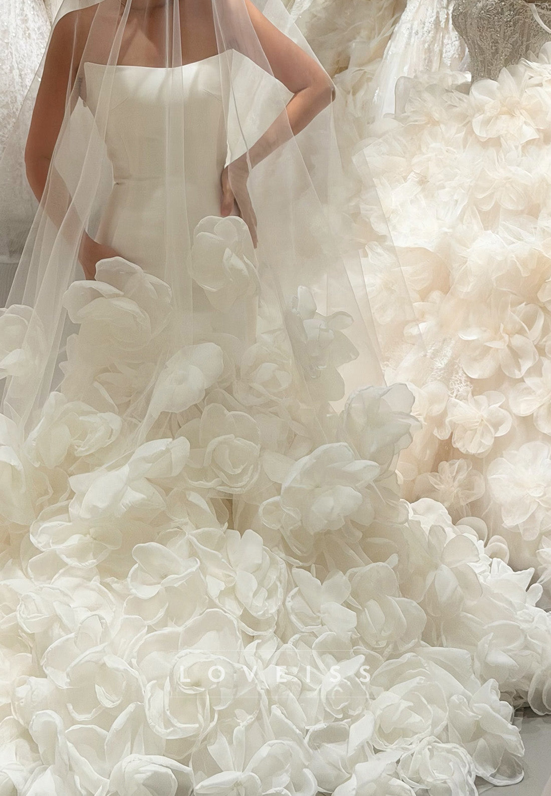 Strapless Mermaid Gown with 3D Floral Train