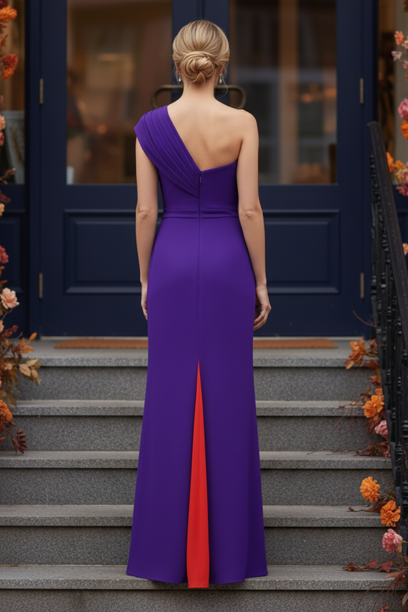 Asymmetrical One-Shoulder Pleated Evening Gown