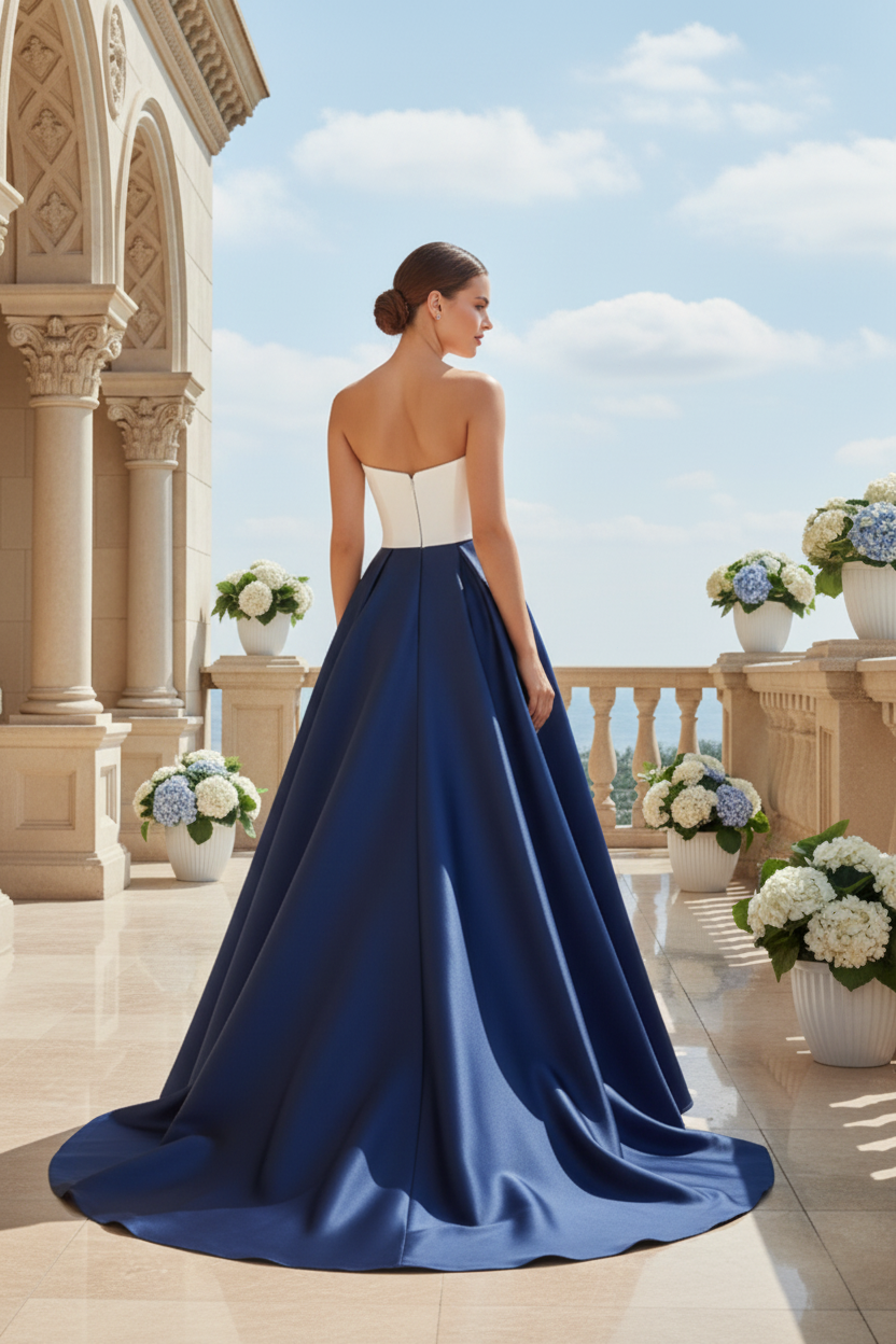 Strapless Bowknot Two-Tone A-Line Gown