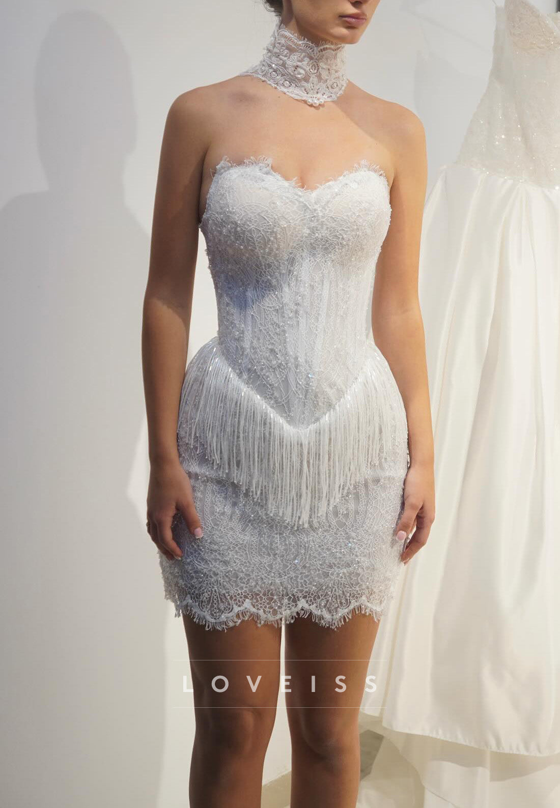 Lace Corset Mini Dress with Fringe