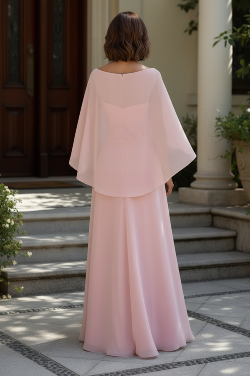 Elegant Chiffon A-Line Gown with Cape