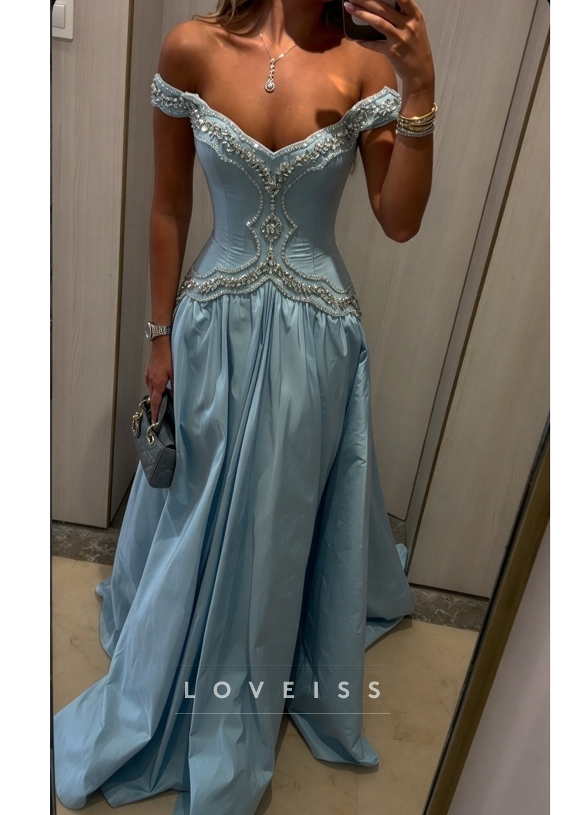 Off-the-Shoulder Beaded Bodice Gown
