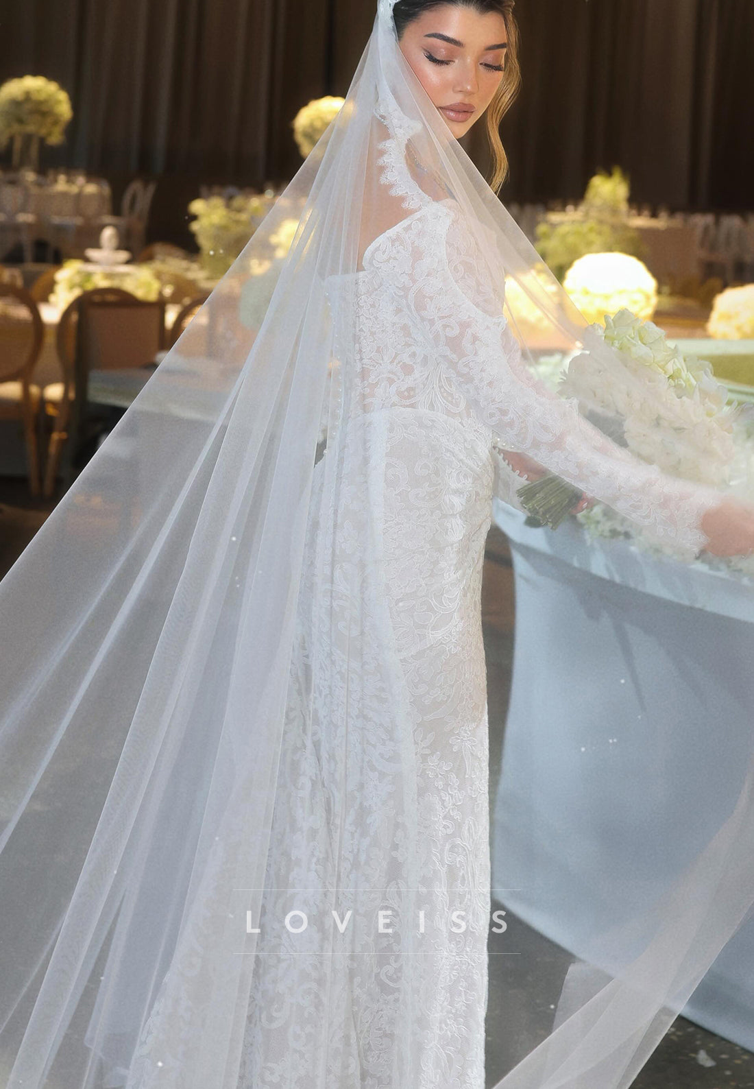 Off-the-Shoulder Long Sleeve Lace Wedding Dress