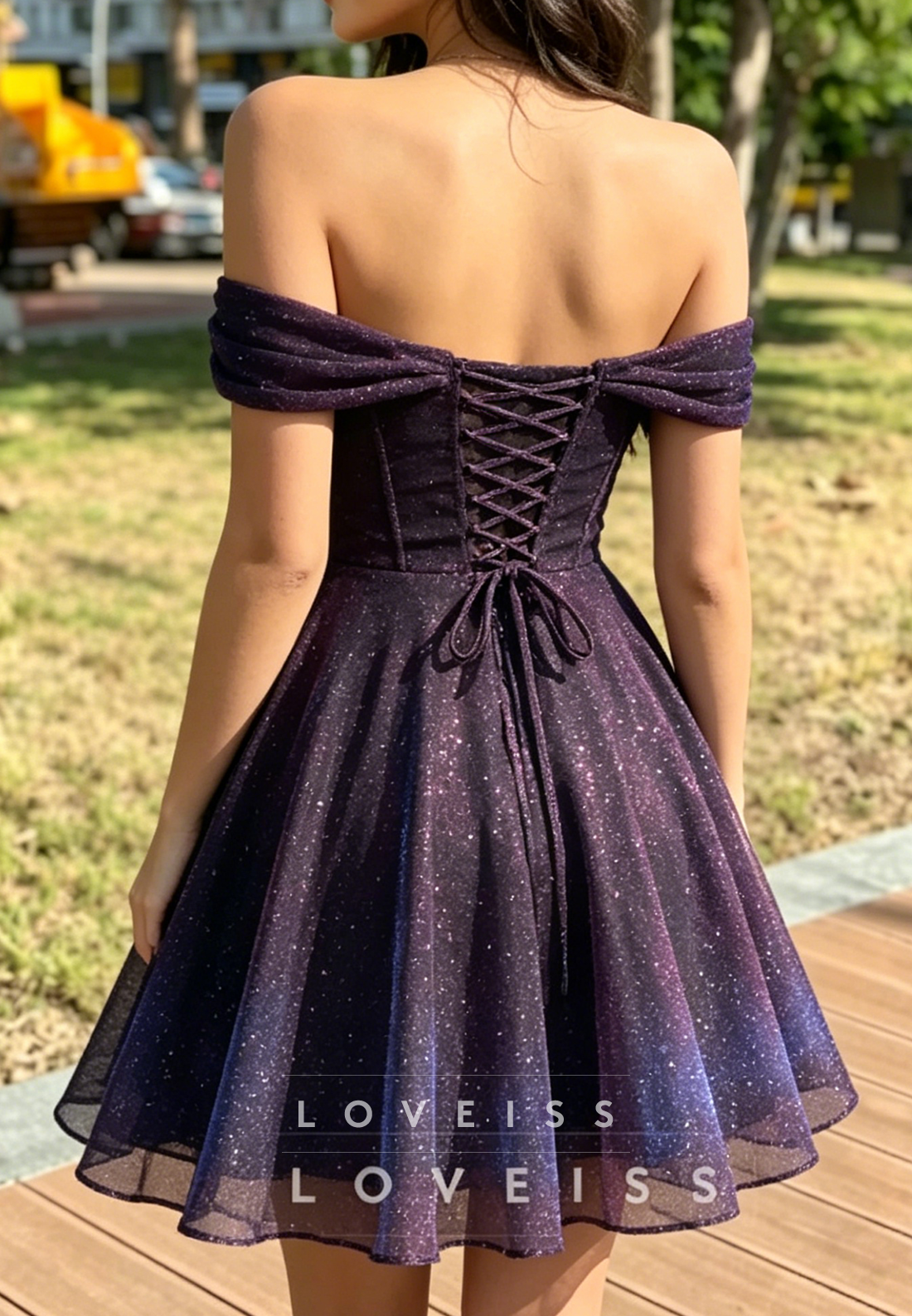 Glitter Corset Off-the-Shoulder A-Line Short Prom Dress