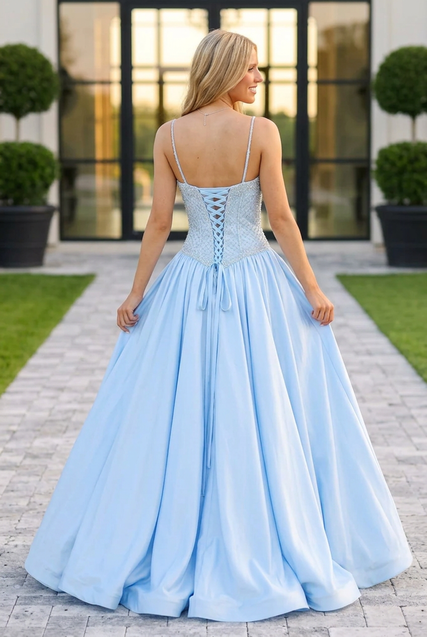 Embellished Corset Ball Gown with Pleated Skirt