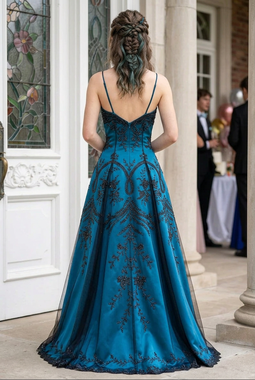 Beaded A-Line Gown with Spaghetti Straps