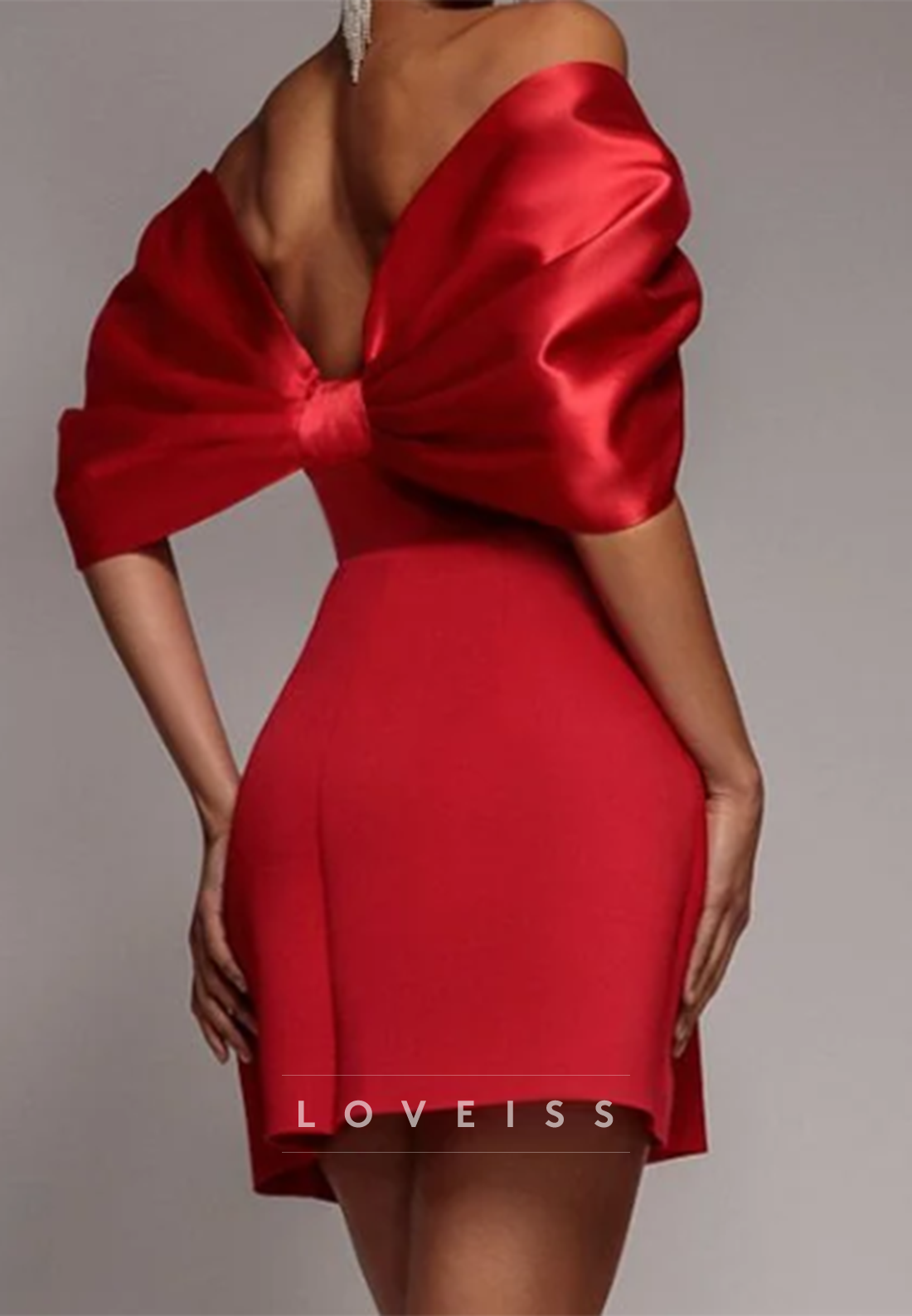 Off-Shoulder Satin Bow Sleeve Bodycon Mini Dress