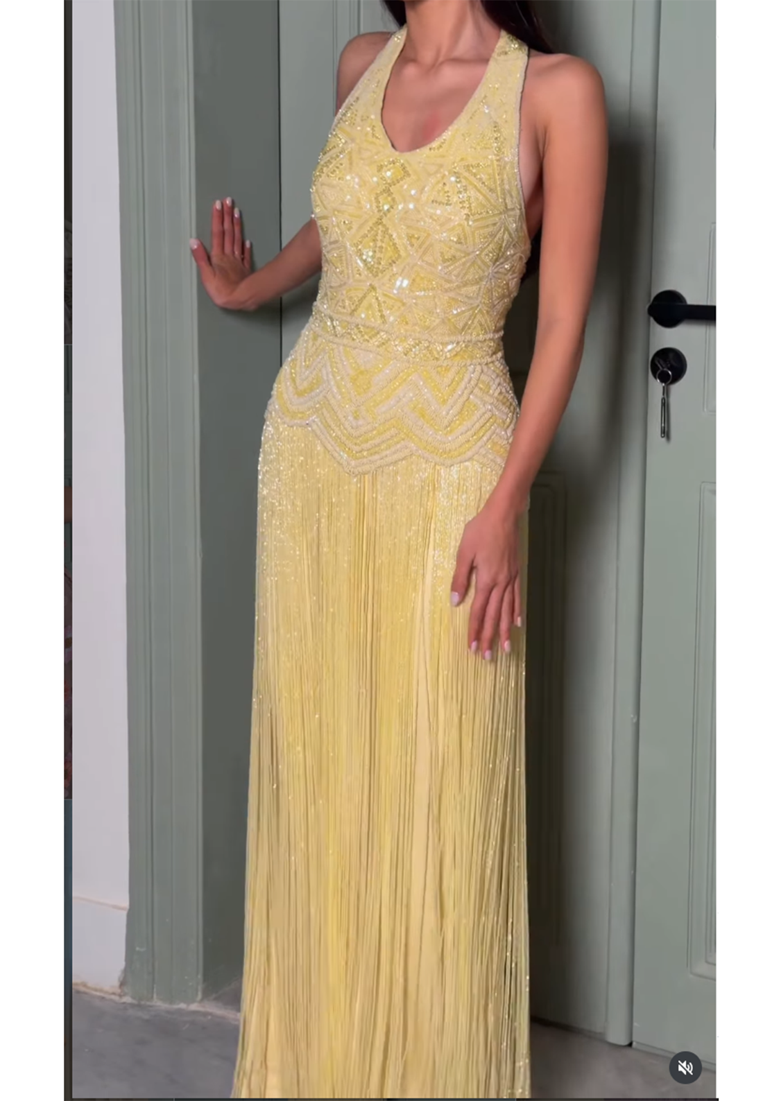 Beaded Halter Maxi Dress with Fringe Skirt