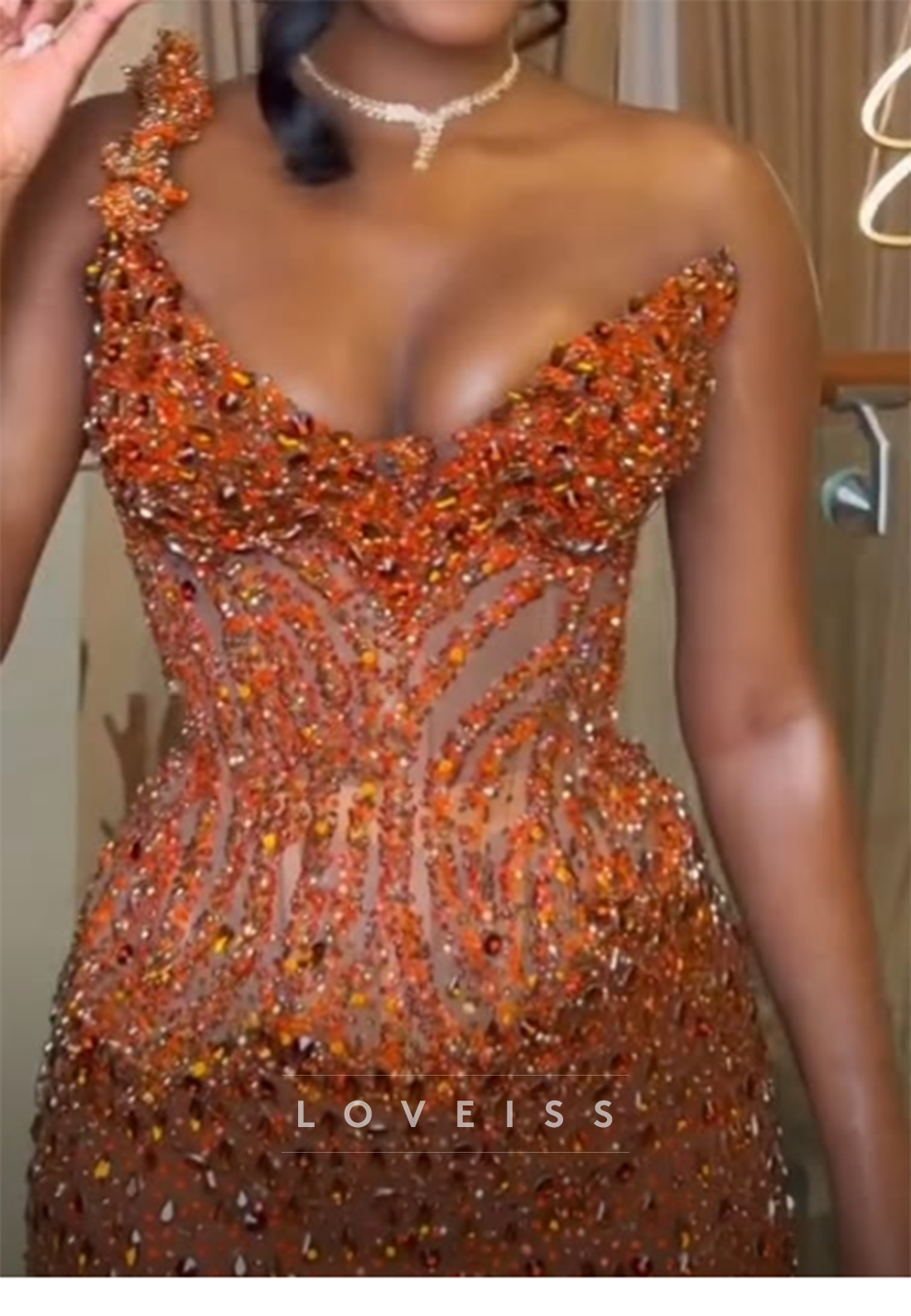 Beaded One Shoulder Corset Mermaid Evening Gown