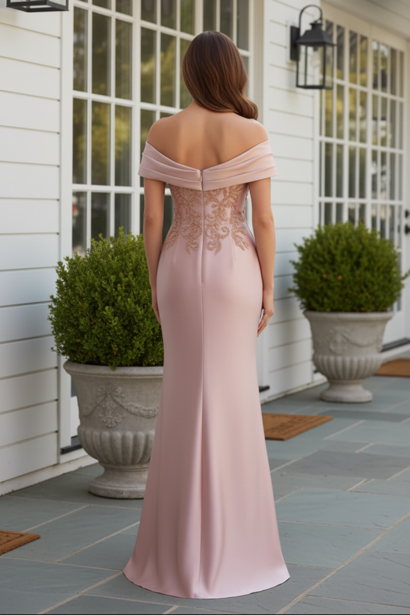 Off-the-Shoulder Embroidered Trumpet Gown