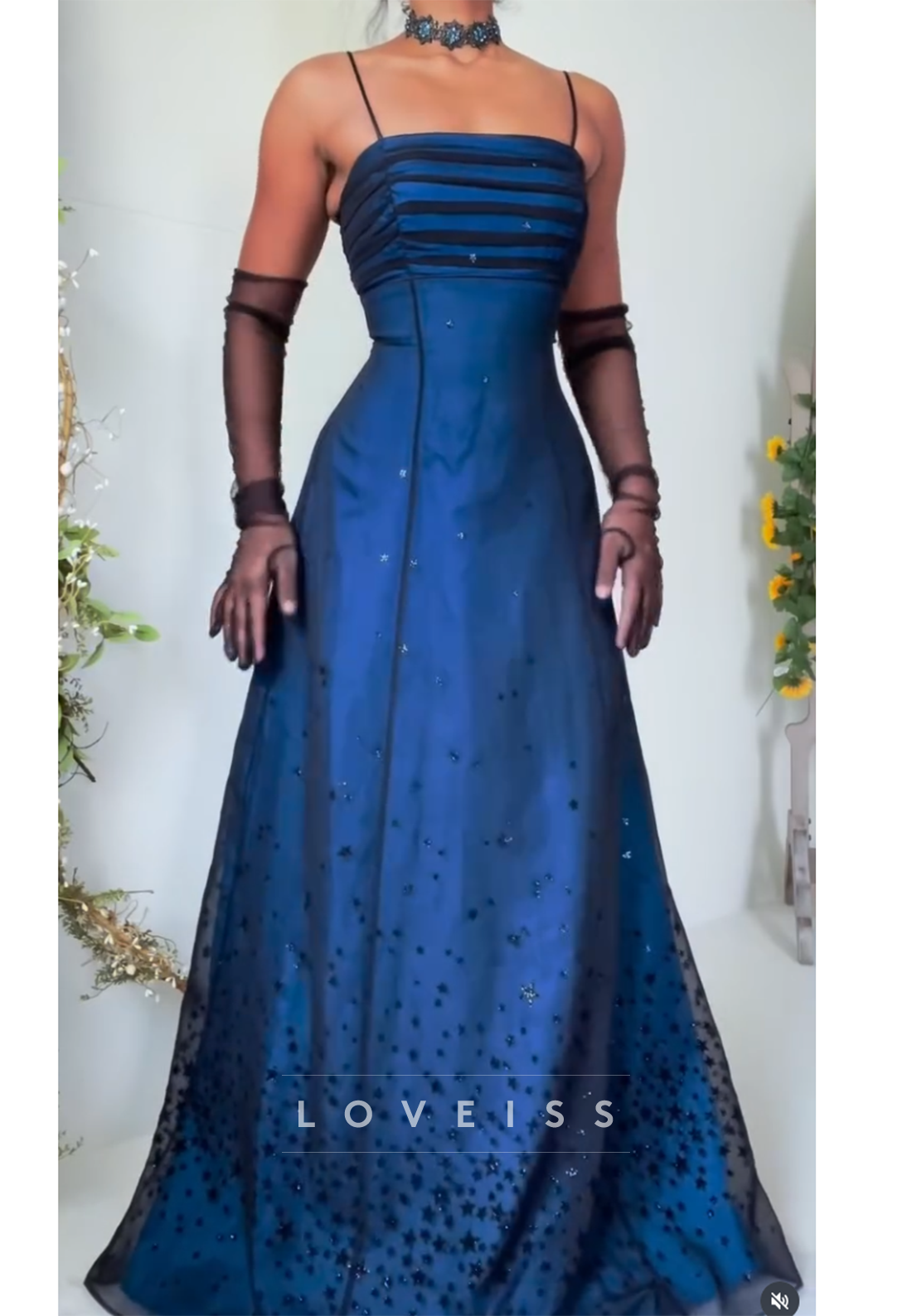 A-Line Gown with Star Mesh Overlay