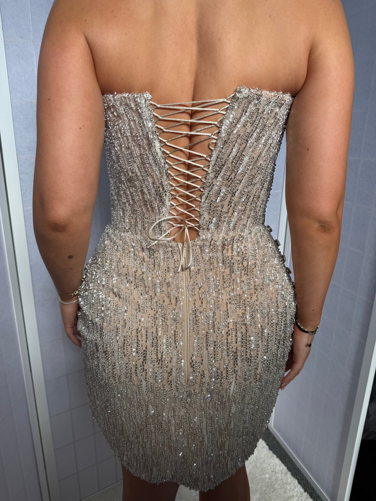 Strapless Beaded Fringe Corset Mini Dress