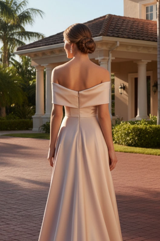 Off-the-Shoulder Corset Satin A-Line Gown