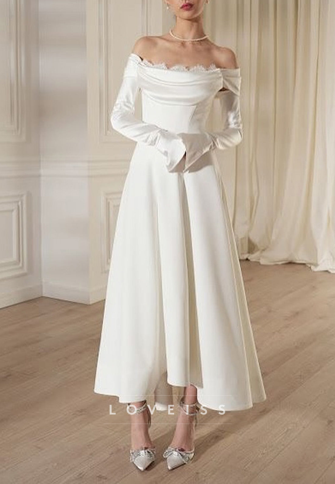 Off-the-Shoulder A-Line Tea-Length Dress