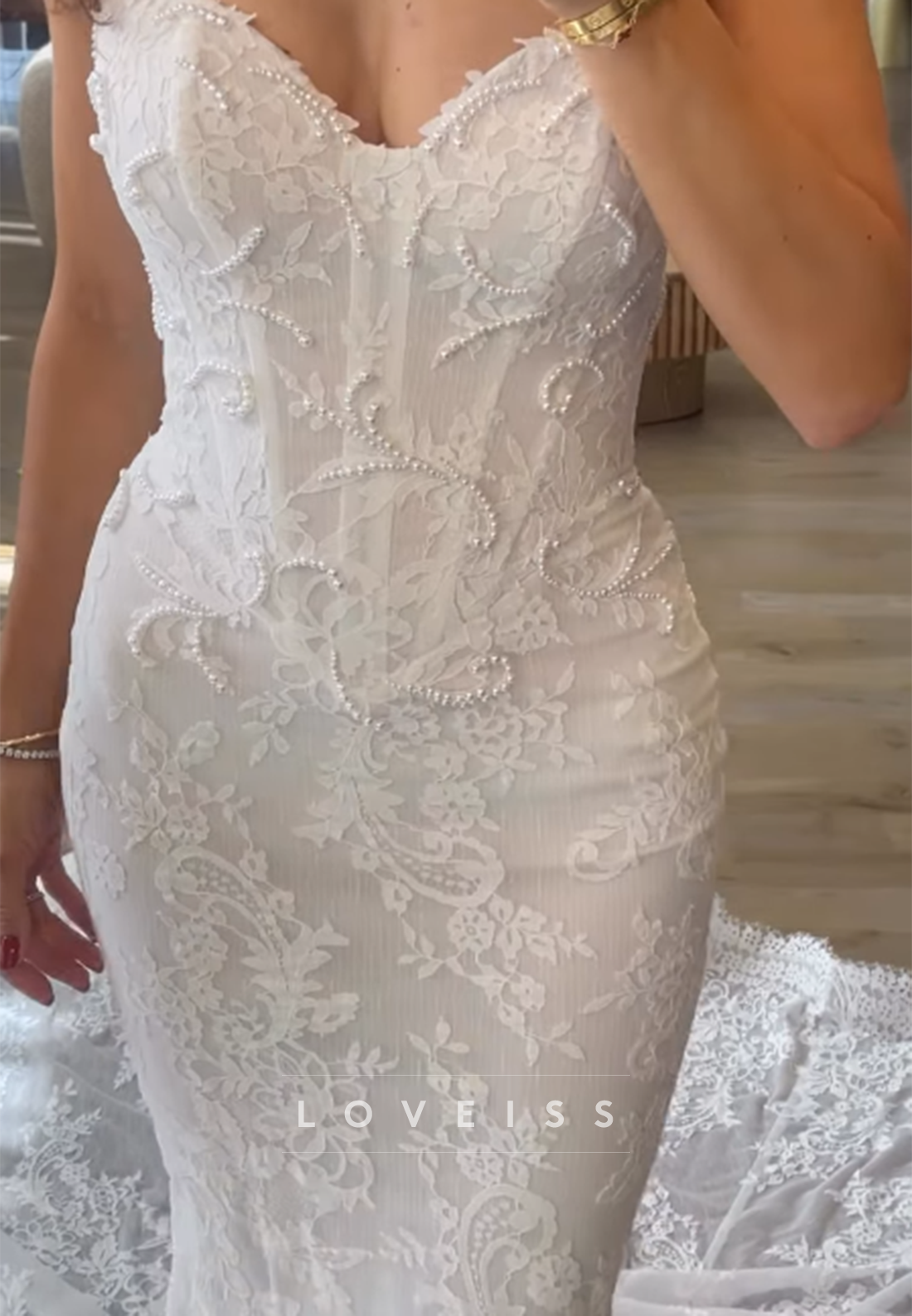 Strapless Mermaid Lace Wedding Dress with Pearl Corset