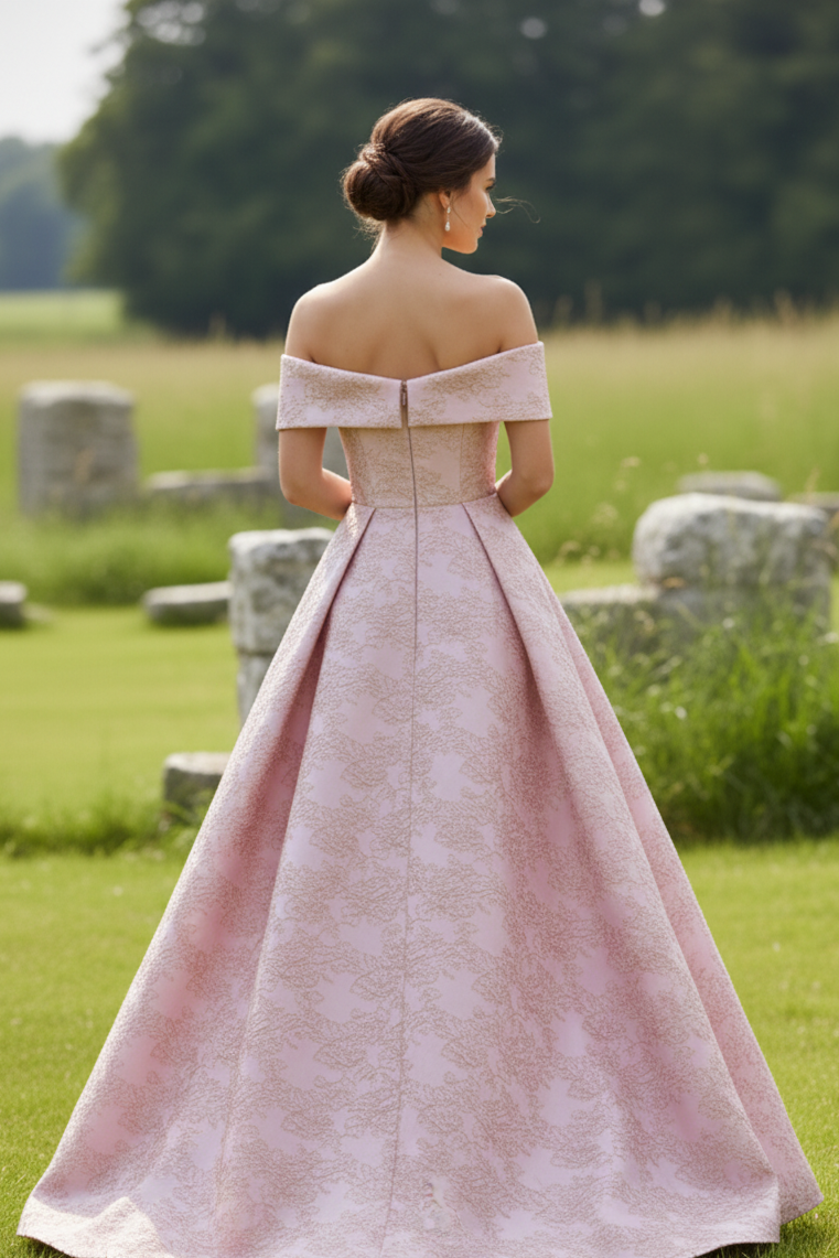 Off-the-Shoulder Jacquard A-Line Evening Gown
