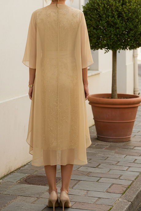 Sequin Embroidered Sheath Dress with Chiffon Jacket Set