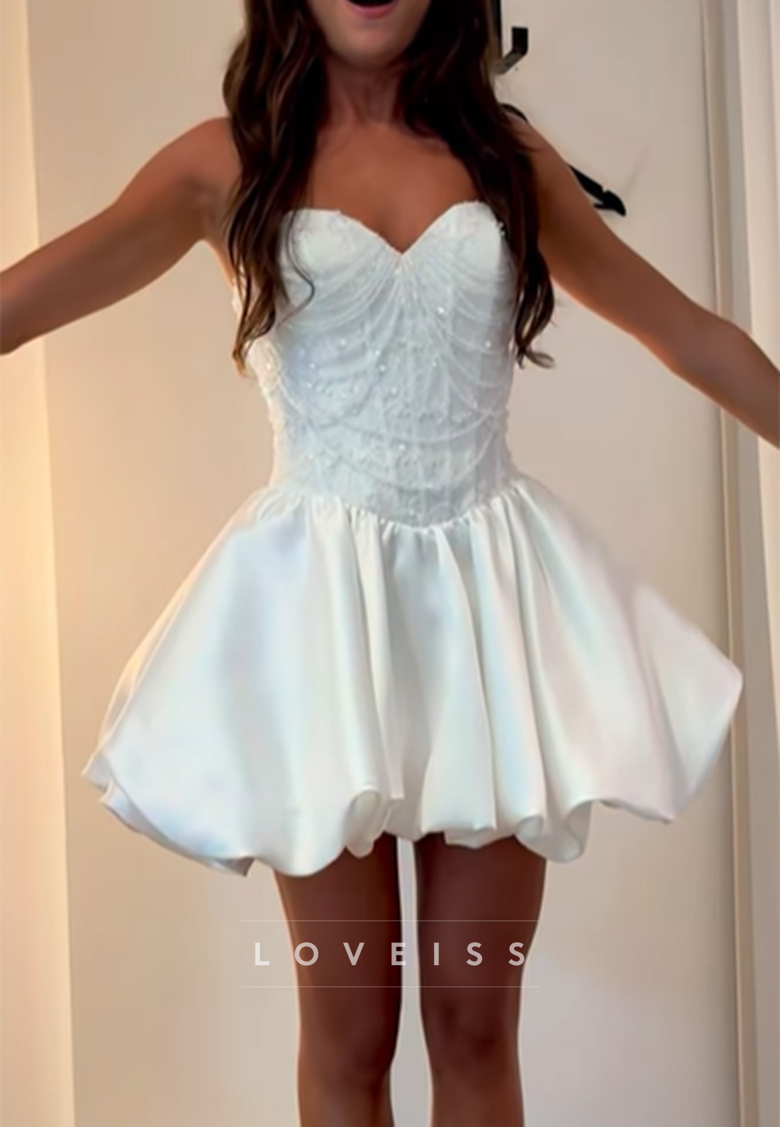 Strapless Beaded Corset Bubble Hem Mini Dress