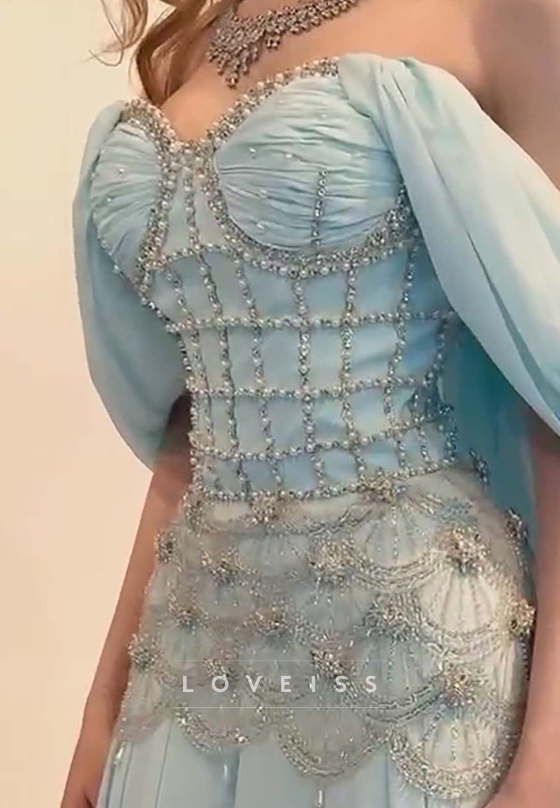 Beaded Corset Evening Gown with Scalloped Basq