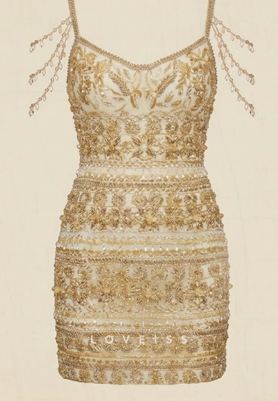 Beaded Mini Dress with Beaded Shoulder Chains