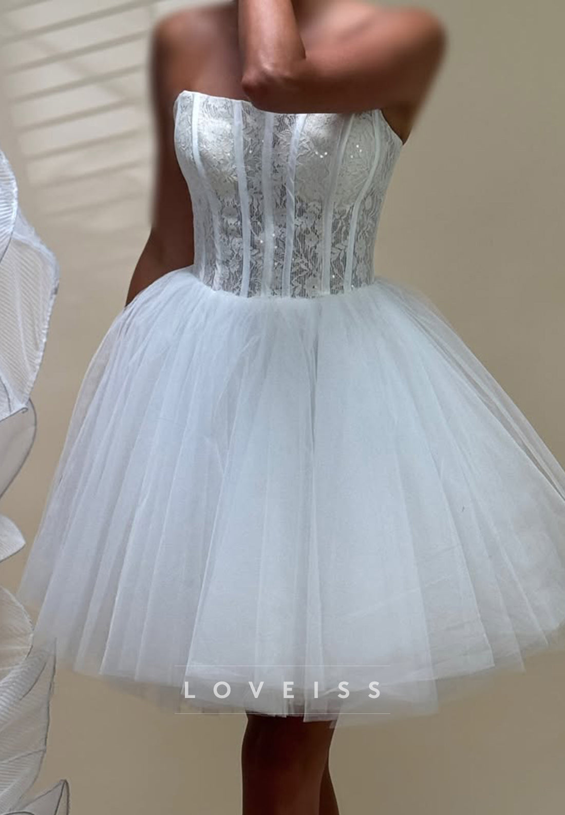 Strapless Corset Lace Mini Dress with Tulle Skirt