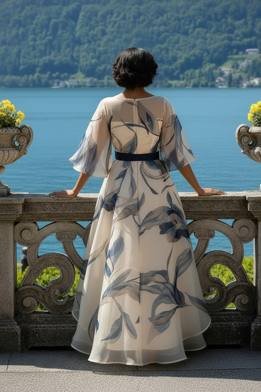 Floral Organza High-Low Evening Dress