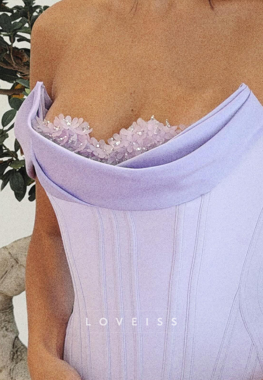 Off-the-Shoulder Corset Gown with Floral Trim