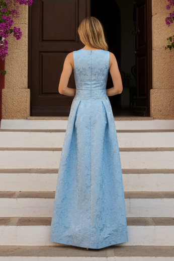 Floral Jacquard A-Line Gown with Pockets