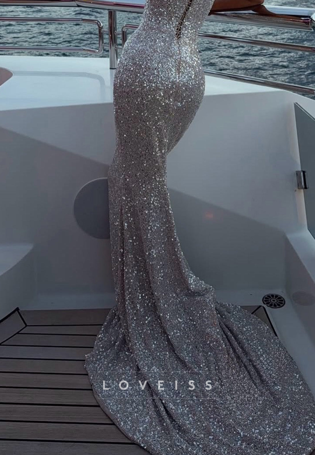 Strapless Deep V-Neck Sequin Mermaid Evening Gown