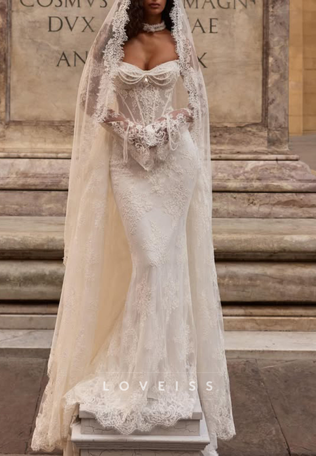 long sleeve corset mermaid wedding dress Lace Corset Mermaid Bridal Gown by Ladivine WL031