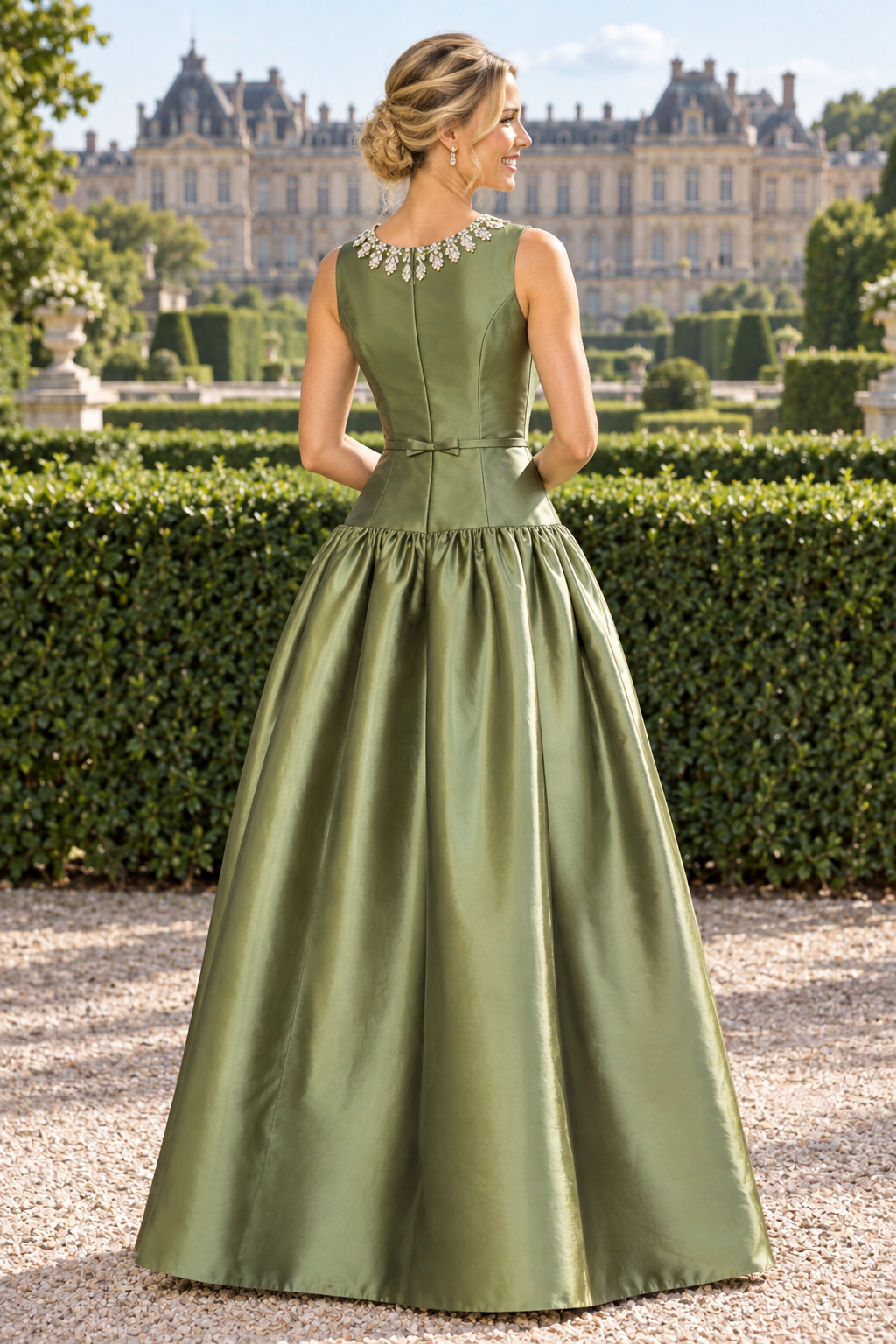 Embellished Neckline Drop-Waist Ball Gown