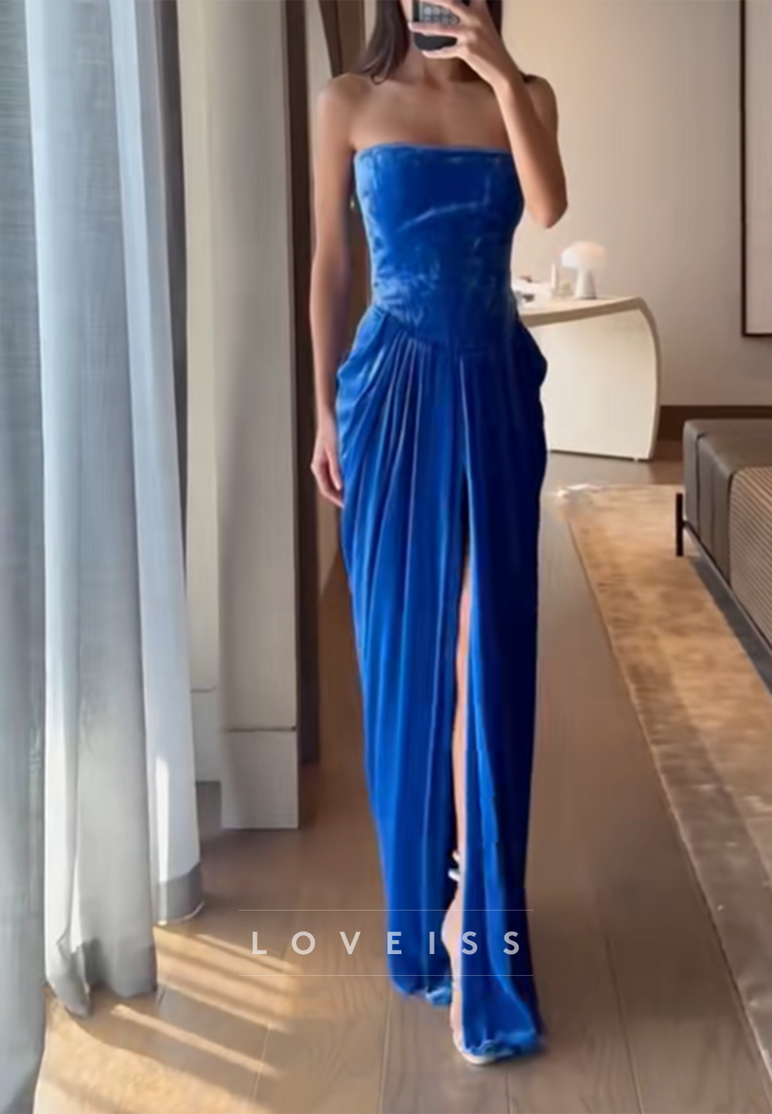 Strapless Velvet Corset Chiffon Gown