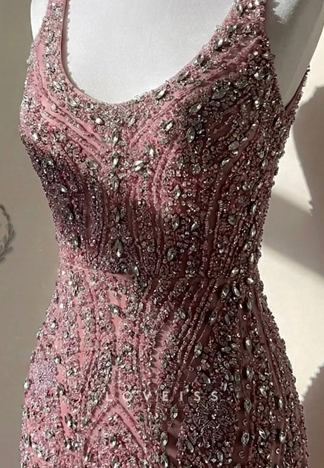 Beaded Sleeveless Gown with High Slit