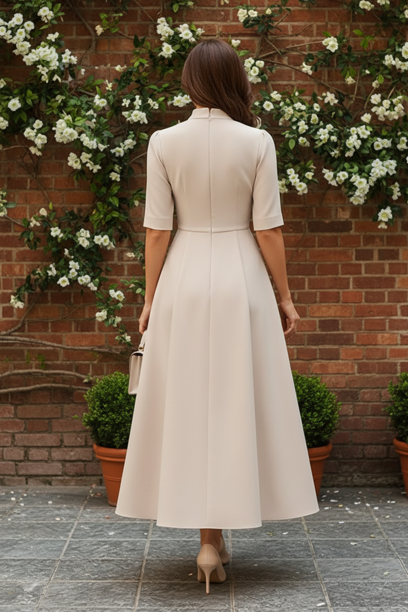 Vintage Inspired High Neck A-Line Midi Dress