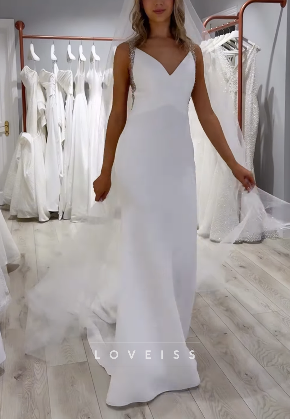 Beaded Illusion Back Mermaid Wedding Dress