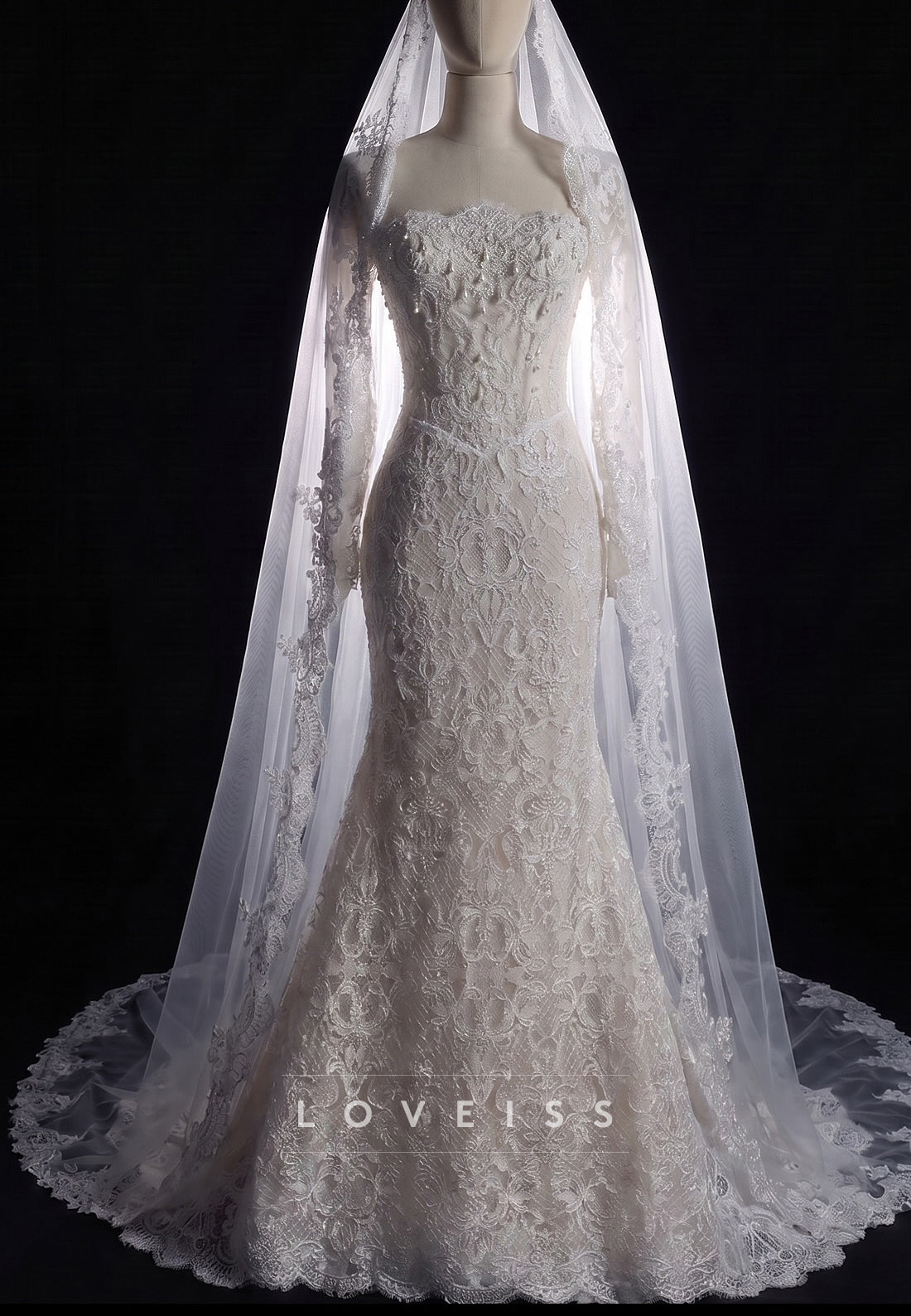 Lace Mermaid Wedding Dress with Long Sleeves