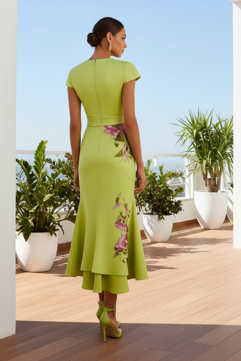 Floral Embroidered Asymmetrical Midi Dress