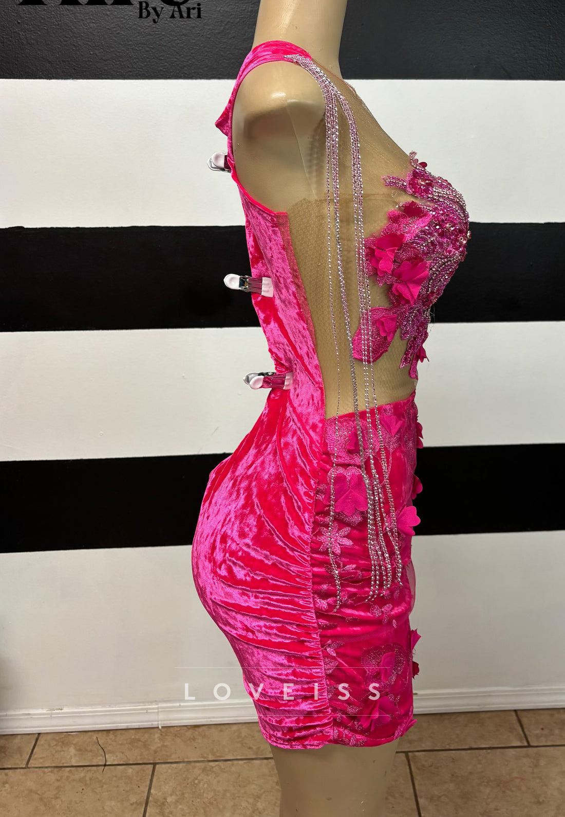 Illusion Mesh Floral Applique Bodycon Mini Dress