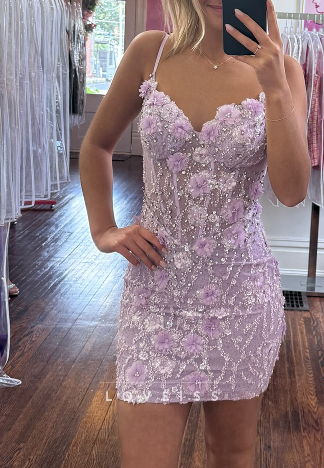 3D Floral Applique Beaded Corset Mini Dress