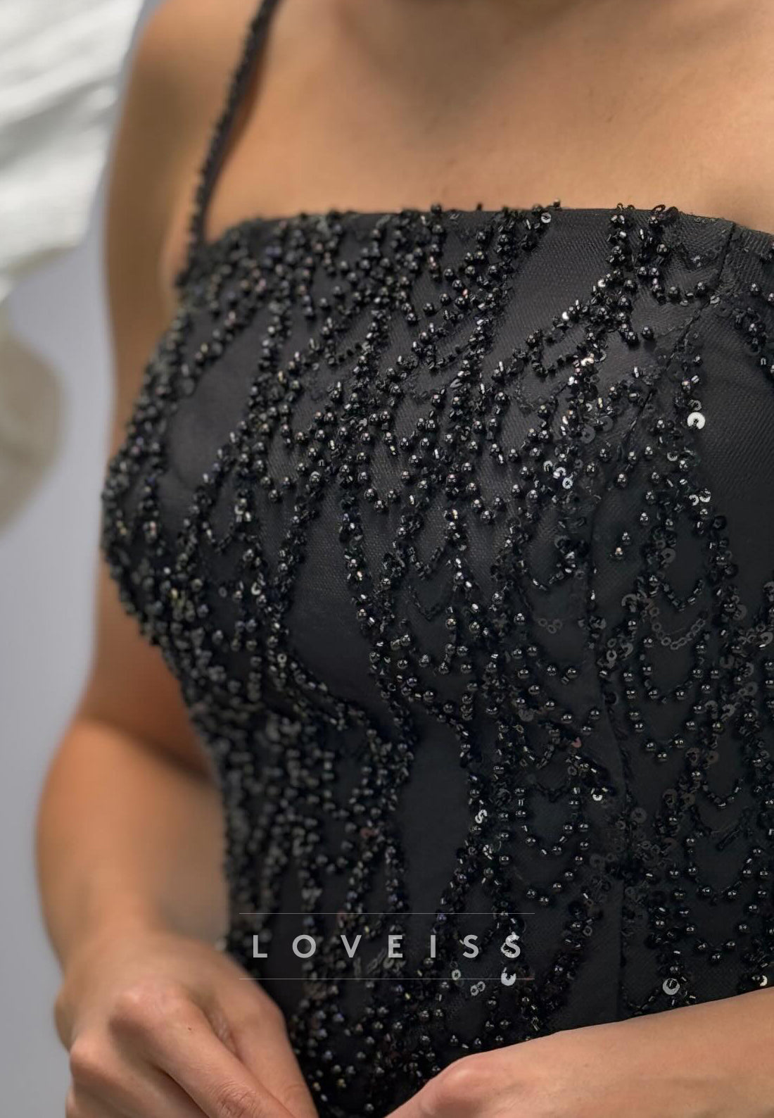 Sequin Pearl Fringe Spaghetti Strap Cocktail Dress
