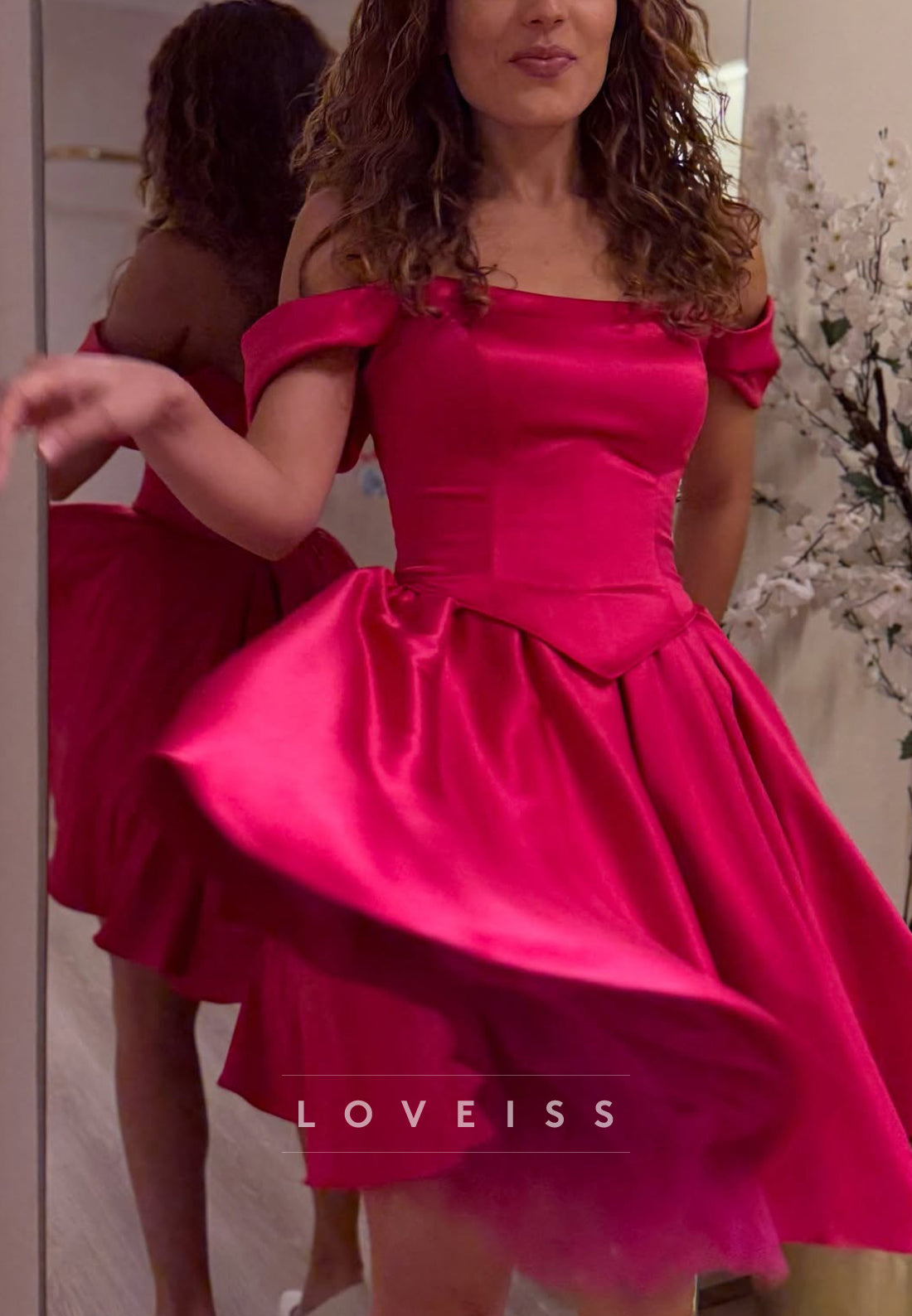 Off-the-Shoulder Basque Waist Satin Party Dress