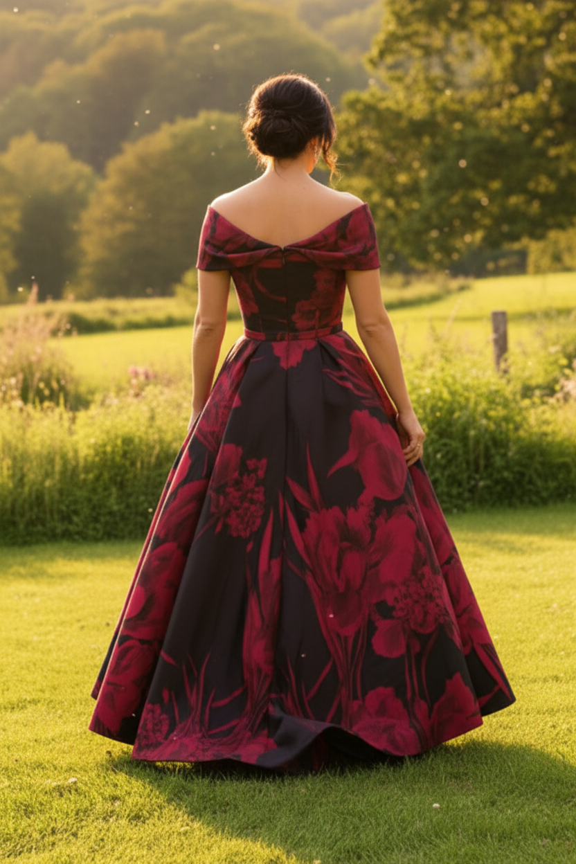 Floral Off-The-Shoulder A-Line Midi Dress