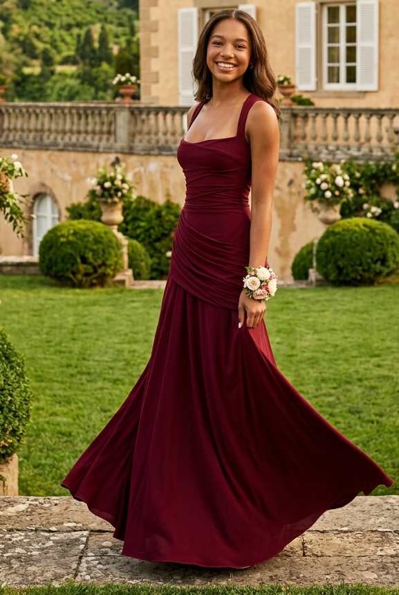 Ruched Corset Evening Gown with Crisscross Back