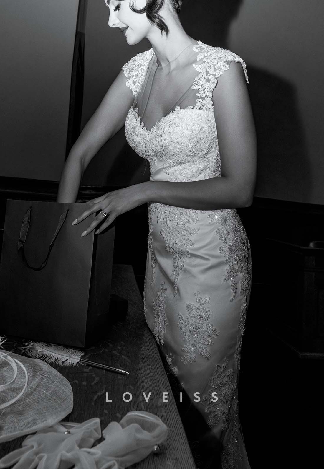Lace Applique Mermaid Wedding Dress with Sheer Back