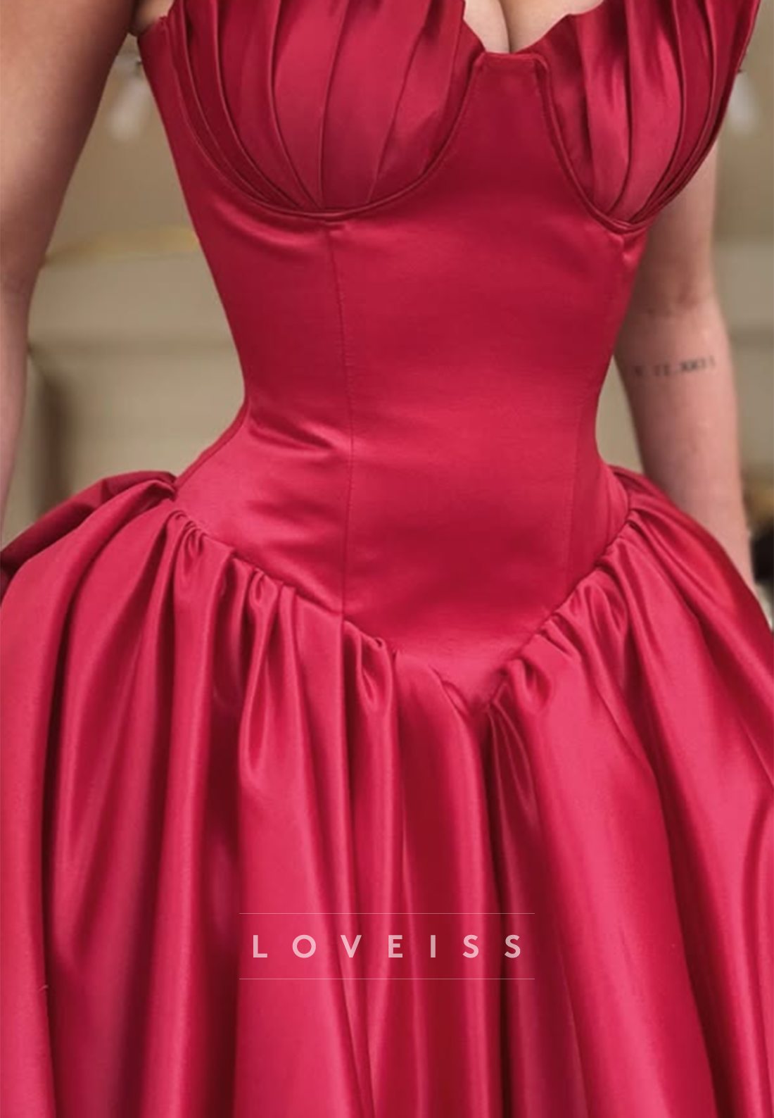 Strapless Pleated Sweetheart Satin Ball Gown