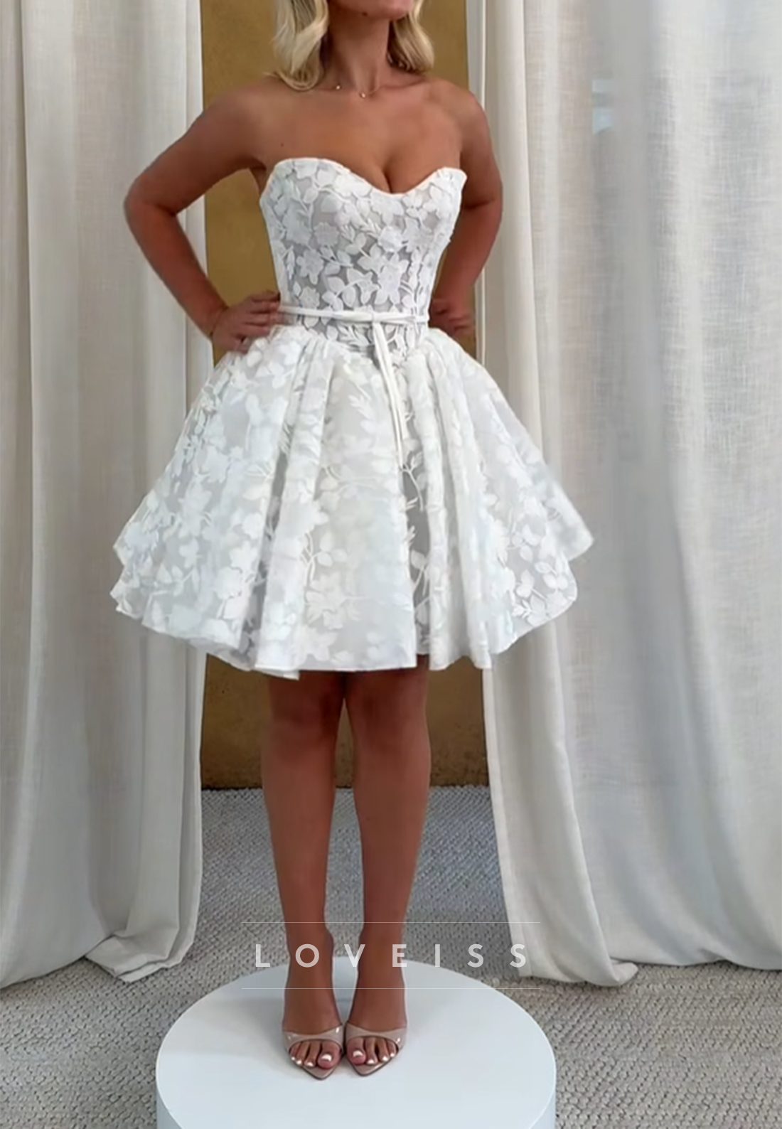 Strapless Lace Mini Wedding Dress