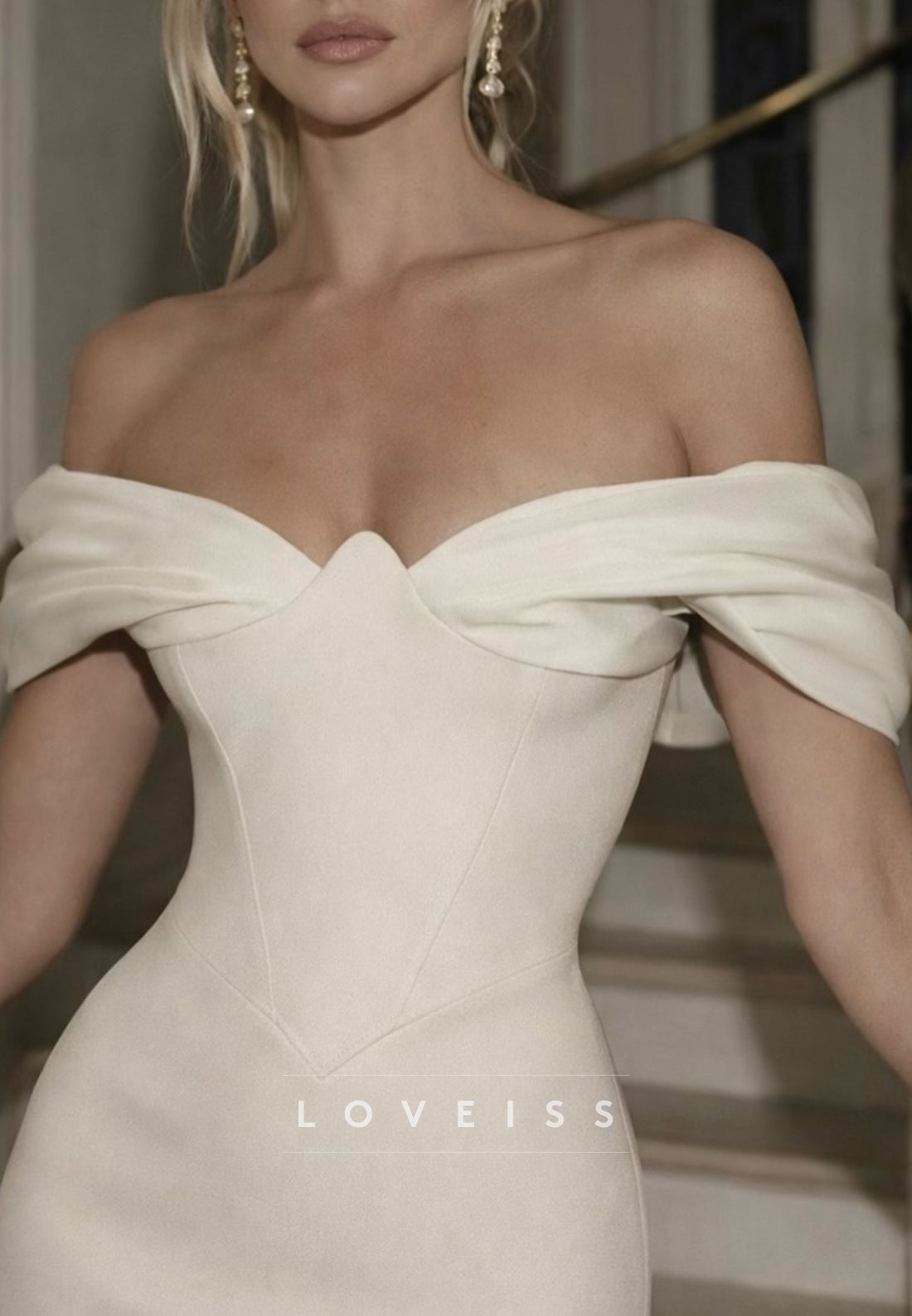 Off-the-Shoulder Corset Crepe Wedding Dress
