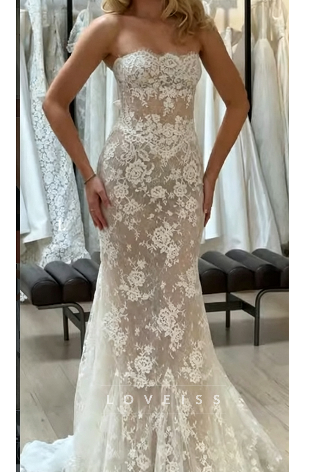 Strapless Floral Lace Mermaid Wedding Dress