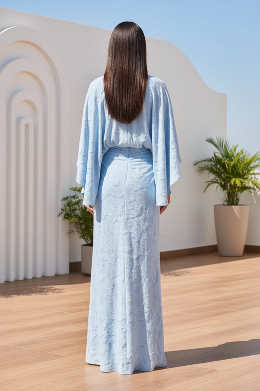 Textured Bateau Waistband Maxi Dress